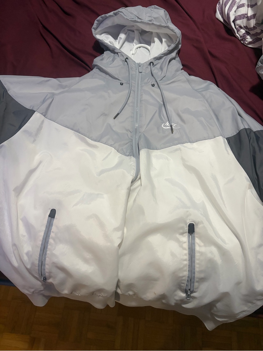 Nike Men’s Windbreaker Jacket - Light Gray, White & Dark Gray